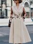 Urban Plain Buttoned Midi Dress With Belt