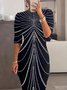 Casual Abstract Polka Dots Printing Crew Neck Midi Dress