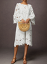 Plain Vacation Crew Neck Three Quarter Loose Skirt Dress
