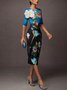 Urban Floral  Printing Crew Neck Midi Dress