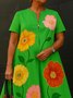 Casual Floral Printing Notched Loosen Midi Dress