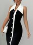 Urban Color Block Split Joint Shawl Collar Maxi Dress