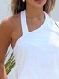 Linen Blend Vacation Plain Irregular Craftsmanship Halter Tank Top