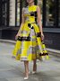 Satin Elegant Letter Pattern Printing Off The Shoulder Midi Dress