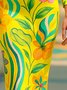 Elegant Floral Printing Asymmetrical Midi Dress With 3D Floral