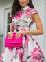 Elegant Floral Printing Stand Collar Midi Dress