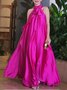 Urban Plain Ruched Halter Maxi Dress