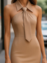 Urban Plain Lace-up Shawl Collar Mini Dress