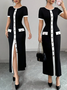 Elegant Color Block Buttoned Midi Dress