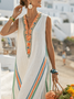 Vacation Color Block Printing Maxi Dress