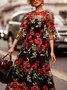 Elegant Floral Embroidery Crew Neck Midi Party Dress