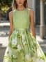 Vacation Floral Printing Crew Neck Midi Dress