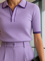 Urban Color Block Buttoned Polo Collar Knit Top