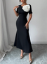 Elegant Color Block 3D Floral Midi Dress