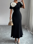 Elegant Color Block 3D Floral Midi Dress