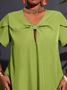 Urban Plain Petal Sleeve Bow Knee Length Dress