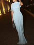 Elegant Plain Gathered Mock Neck Maxi Dress