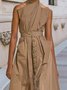 Urban Plain Irregular Craftsmanship Halter Maxi Dress With Belt
