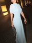 Elegant Plain Gathered Mock Neck Maxi Dress