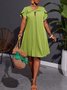 Urban Plain Petal Sleeve Bow Knee Length Dress
