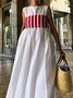 Cotton Casual Plain Crew Neck Maxi Dress With Belt