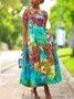 Elegant Random Print Printing Off The Shoulder Midi Dress