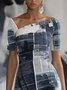 Urban Random Print Printing Asymmetrical Knee Length Dress