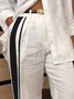 Linen blend Casual Color Block Straight Pants