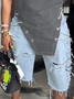 Plain Casual Denim Shorts
