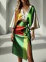 Urban Color Block V Neck Loosen Blouse