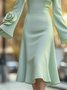 Elegant Bell Sleeve 3D Floral Crew Neck Knee Length Dress