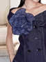 Casual Plain Buttoned Denim Top With Brooch