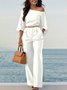 Urban Plain Irregular Craftsmanship One Shoulder Balloon Sleeve Blouse