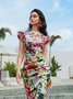 Elegant Floral V Neck Midi Dress