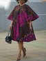 Elegant Random Print Bell Sleeve Printing Crew Neck Knee Length Dress