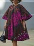 Elegant Random Print Bell Sleeve Printing Crew Neck Knee Length Dress