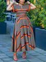 Casual Striped Raglan Sleeve Printing Notched Maxi Dress