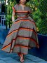 Casual Striped Raglan Sleeve Printing Notched Maxi Dress