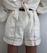 Cotton And Linen Casual Color Block  Shorts