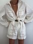 Cotton And Linen Casual Color Block  Shorts