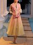 Elegant Gradient Pattern Split Joint V Neck Midi Party Dress With Belt