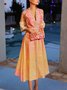 Elegant Gradient Pattern Split Joint V Neck Midi Party Dress With Belt