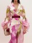 Elegant Ruffle Sleeve Printing V Neck Maxi Dress